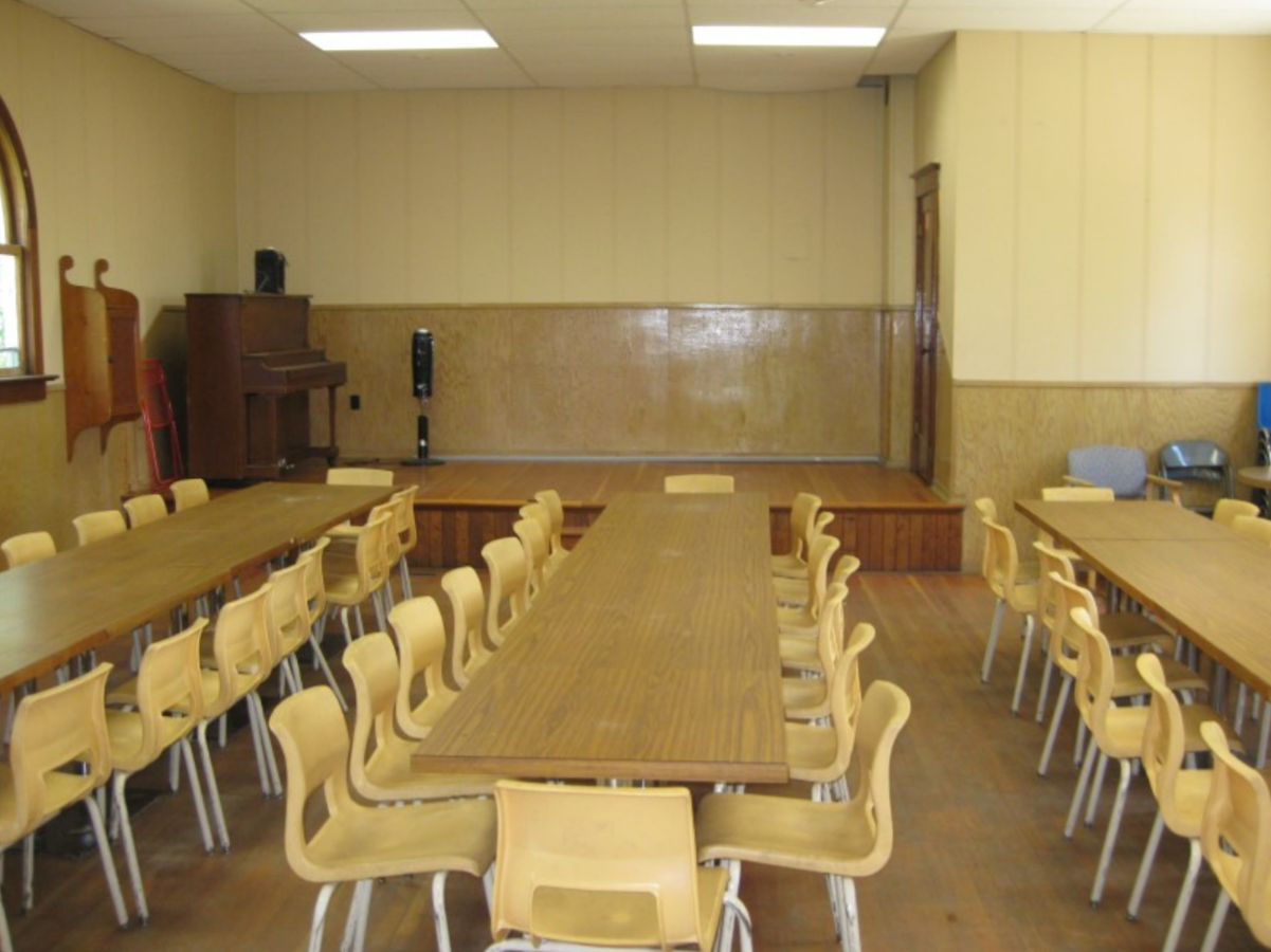 rows of tables and chairs