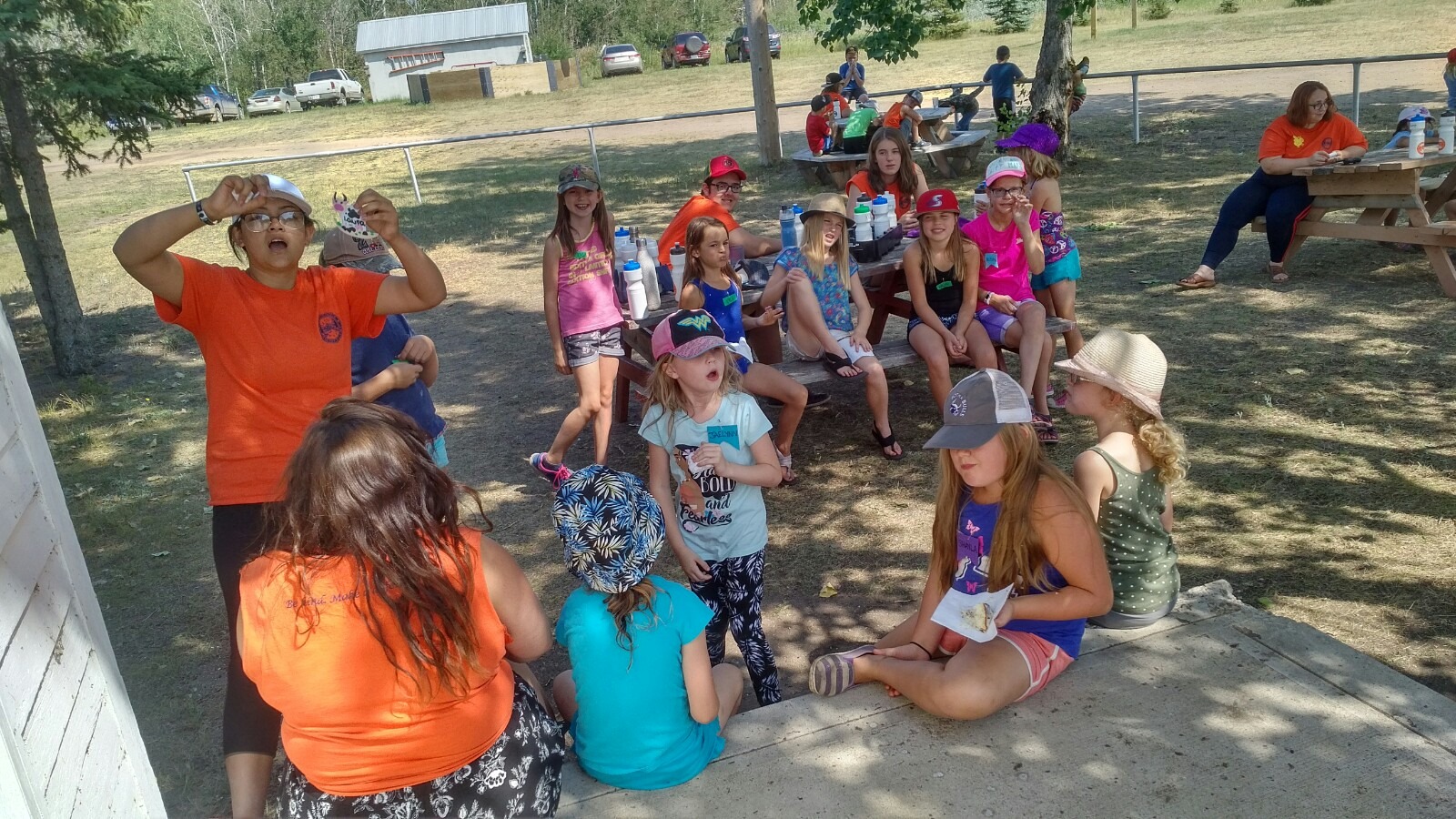 group of campers in the shade