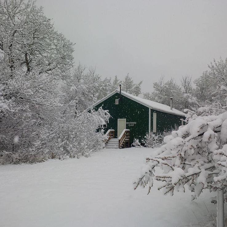 snowy cabin