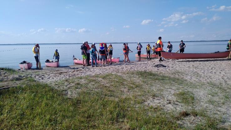 canoes on a lake